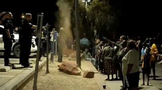 Community unrest outside Alice Springs Hospital, where a 47-year-old man arrested in connection with the alleged killing of five-year-old Kumanjayi Little Baby was taken. Photo: via Reuters