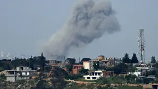Smoke rises from the site of Israeli airstrikes that targeted the village of Zawtar al-Sharqiyah on May 3, 2026.