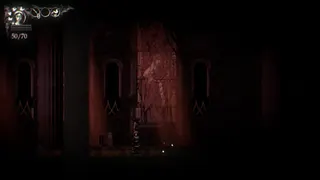 Metamorphosis walking under bronze lit stained glass in cathedral