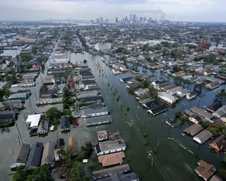 Aerial view of a flooded city