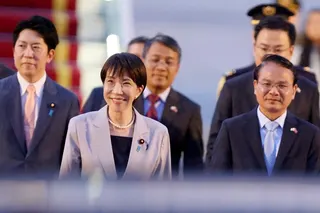 Japan’s Prime Minister Sanae Takaichi arrives at Noi Bai International Airport in Hanoi on Friday. Photo: AFP