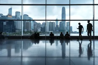 A view of Admiralty and Central is seen through the glass windows of the Hong Kong Convention and Exhibition Centre in Wan Chai, April 14, 2026. Photo: Jelly Tse