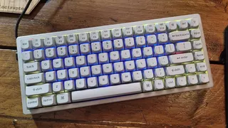 A Keychron K2 HE Concrete Edition keyboard shot from above