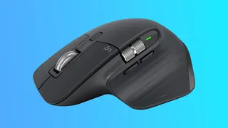 Logitech MX Master 3S mouse on a gradient background