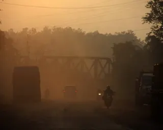A street scene at dusk in the Keonjhar district.