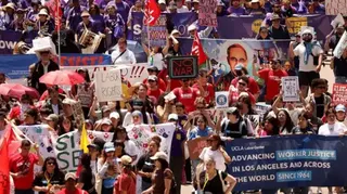 A large May Day worker's rights rally in Los Angeles.