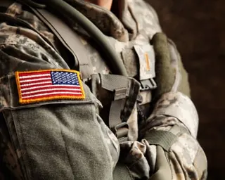US army soldier in universal camouflage uniform.