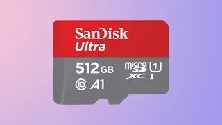 SanDisk Ultra 512GB MicroSD card on a gradient background