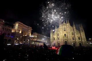 Inter Milan fans celebrate winning Serie A at Duomo Square in Milan, Italy, May 3, 2026. — Reuters pic