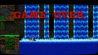 The Game Over screen in Wolfhound, showing protagonist Chuck dead in the water.
