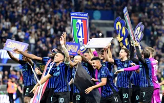 Inter Milan’s Marcus Thuram, Lautaro Martínez, Federico Dimarco, Luis Henrique and Carlos Augusto celebrate after winning Serie A at San Siro in Milan, Italy, May 3, 2026. — Reuters pic