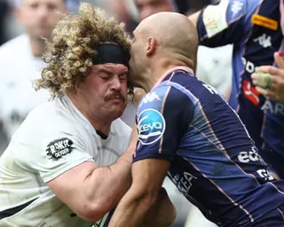 Bath's Alfie Barbeary (left) and Bordeaux-Begles’s Maxime Lucu clash heads during the Champions Cup semi-final.