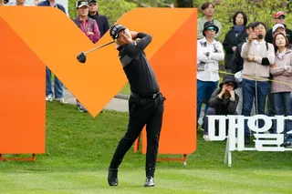 The trouble all began for Hur In-hoi with a wayward tee shot on seven during the third round of the GS Caltex Maekyung Open. Photo: KGA
