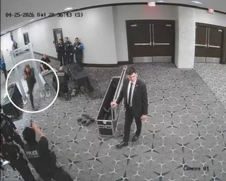 The suspect running trough a hotel security checkpoint during the White House Correspondents' Dinner in Washington, DC, on 25 April, 2026.