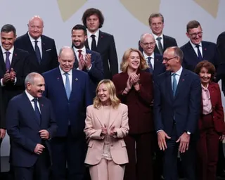 European leaders prepare to pose for a group photograph