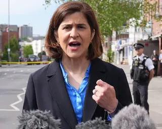 Sarah Sackman speaking at the scene of the stabbings