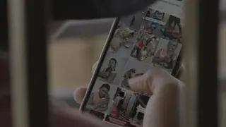 A shot of a mobile phone screen with an Instagram account displaying pictures of dogs.