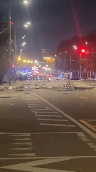 Debris at the scene of the drone attack. Photo: Social media via Reuters