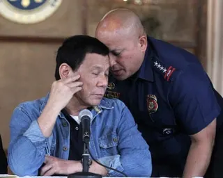 Rodrigo Duterte and Ronald Dela Rosa at a press conference