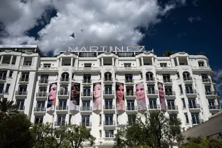 L'Oreal banners adorn the facade of Hotel Martinez along the Boulevard de la Croisette on the sidelines of the 79th edition of the Cannes Film Festival