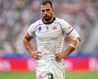 Merab Sharikadze playing for Georgia during the 2023 Rugby World Cup in France.