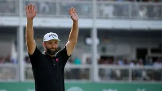 Jon Rahm celebrating after winning final round at Club de Golf Chapultepec in Mexico City