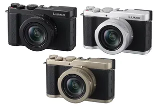 The Panasonic Lumix L10 camera shown in three different color options.
