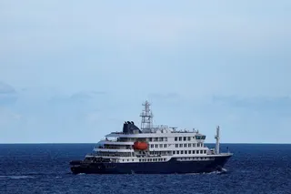 The MV Hondius leaves the port of Granadilla de Abona, in Tenerife, Spain, on Monday. Photo: Reuters