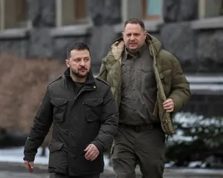 Ukrainian president Volodymyr Zelenskyy (left) and Andriy Yermak in a Kyiv in January 2024