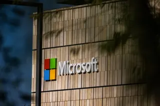 a Microsoft logo on a building