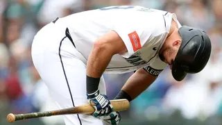 Cal Raleigh batting for the Seattle Mariners at T-Mobile Park in Seattle