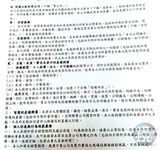 樂天海選切結書要求女孩，有意簽全經紀約之合作契約時，協辦單位開場文創享有獨家優先議約權。（讀者提供）