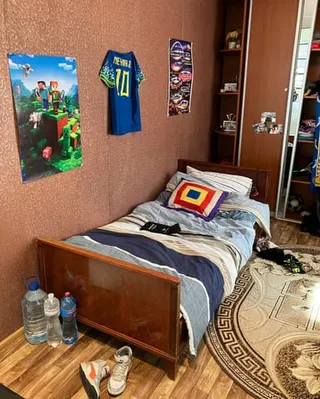 A close up of the bed in the Ukrainian bedroom installation