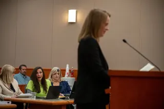 Kouri Richins (in green) reacts to an impact statement from sister-in-law Katie Richins-Benson during her sentencing hearing in Park City, Utah, on Wednesday. Photo: The Salt Lake Tribune via AP