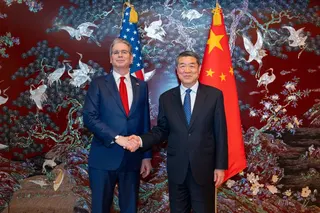 Chinese Vice-Premier He Lifeng shakes hands with US Treasury Secretary Scott Bessent prior to trade talks in South Korea on Wednesday. Photo: Xinhua