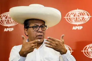 Left-wing presidential candidate Roberto Sanchez, who is expected to face right-wing presidential candidate Keiko Fujimori in a runoff in June, addresses the media in Lima, Peru, April 30, 2026.