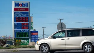 A Chevron gas station price sign showing unleaded gasoline and diesel fuel prices in Victorville, California