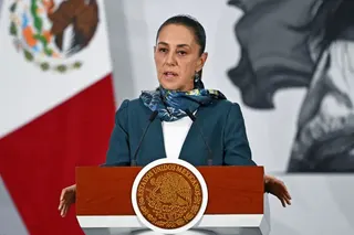 Mexico’s President Claudia Sheinbaum speaks to the media about security during her daily morning press conference at Palacio Nacional in Mexico City on May 12, 2026. (Photo by CARL DE SOUZA / AFP)