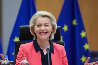 European Commission President Ursula von der Leyen at the start of the weekly meeting of the College of Commissioners in Brussels on Wednesday. Photo: EPA