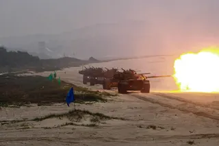 The exercise on Kinmen island, also known as Quemoy, simulated a People’s Liberation Army amphibious assault on the coastline. Photo: CNA