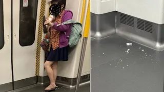 香港大妈地铁挠脚 纸巾状“脚皮”散落一地