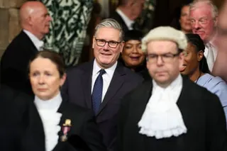 Keir Starmer walks through the House of Commons with the Conservative leader, Kemi Badenoch