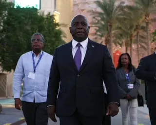 Philip Davis, the Bahamas’s prime minister, walks through Expo City in Dubai