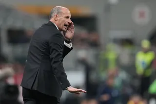 AC Milan's head coach Massimiliano Allegri gives instructions to his players during the Serie A soccer match between AC Milan and Atalanta