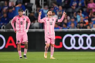 Lionel Messi (right) of Inter Miami CF celebrates scoring his team’s fifth goal during the MLS match between FC Cincinnati and Inter Miami CF at TQL Stadium on May 13, 2026 in Cincinnati, Ohio. — Getty Images pic via AFP