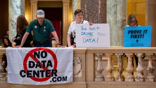 a data center moratorium rally