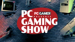 The PC Gaming Show logo, white text on a red bubble