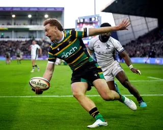 George Hendy scores their side's twelfth try of the game during the match between Northampton and Bristol