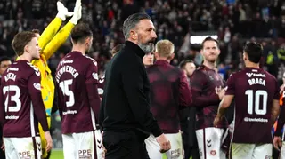 Derek McInnes and his Hearts players