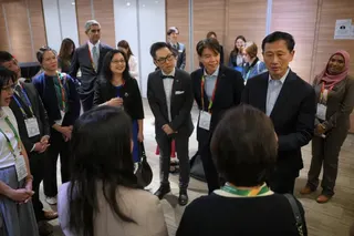 Minister for Health Ong Ye Kung (right) chats with event participants at the Singapore Primary Care Conference on May 15